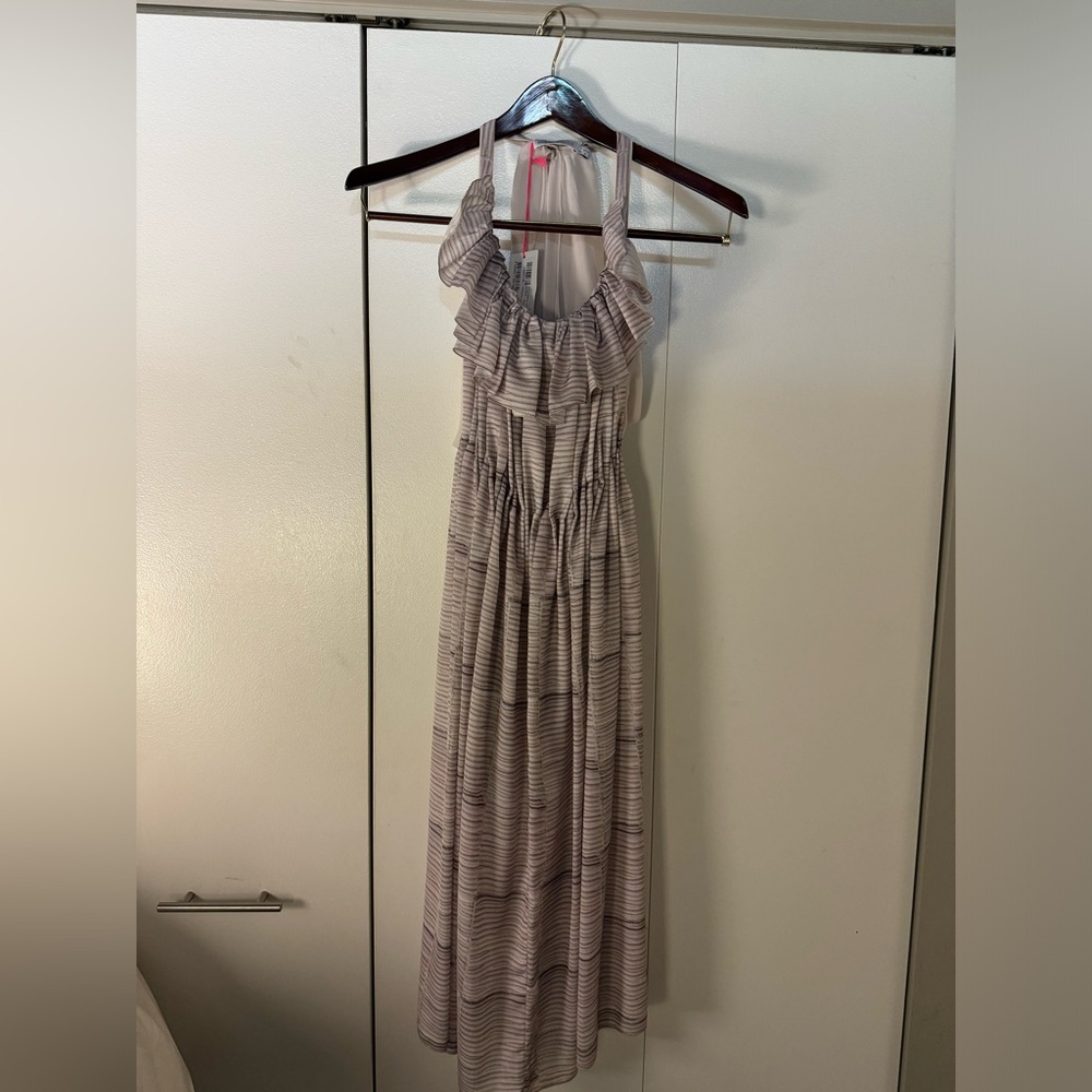 See By Chloe Ruffle Printed Washed Satin Dress